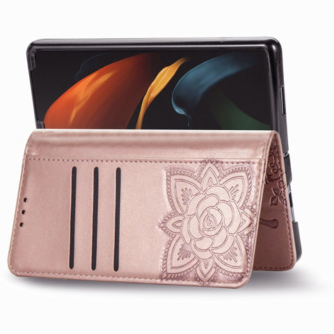 Butterfly Love Flowers Embossed Horizontal Flip Leather Case with Holder & Card Slots & Wallet & Lanyard, For Samsung Galaxy Z Fold3 5G