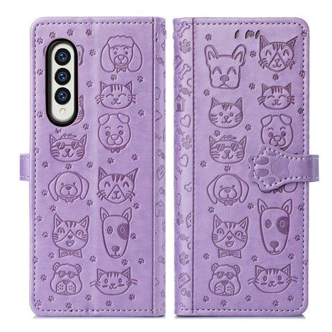 Lovely Cat and Dog Embossing Pattern Horizontal Flip Leather Case , with Holder & Card Slots & Wallet, For Samsung Galaxy Z Fold3 5G
