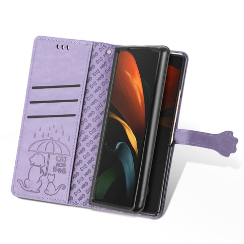 Lovely Cat and Dog Embossing Pattern Horizontal Flip Leather Case , with Holder & Card Slots & Wallet, For Samsung Galaxy Z Fold3 5G
