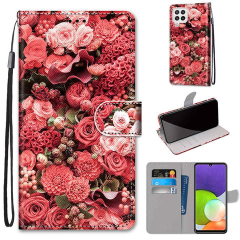 Coloured Drawing Cross Texture Horizontal Flip PU Leather Case with Holder & Card Slots & Wallet & Lanyard, For Samsung Galaxy A22 4G, For Samsung Galaxy A22 5G
