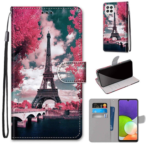 Coloured Drawing Cross Texture Horizontal Flip PU Leather Case with Holder & Card Slots & Wallet & Lanyard, For Samsung Galaxy A22 4G, For Samsung Galaxy A22 5G