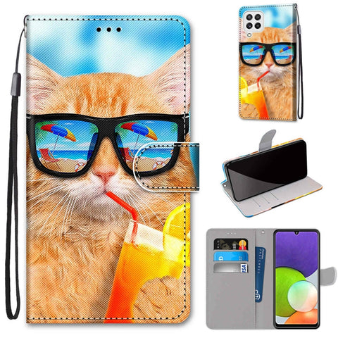 Coloured Drawing Cross Texture Horizontal Flip PU Leather Case with Holder & Card Slots & Wallet & Lanyard, For Samsung Galaxy A22 4G, For Samsung Galaxy A22 5G