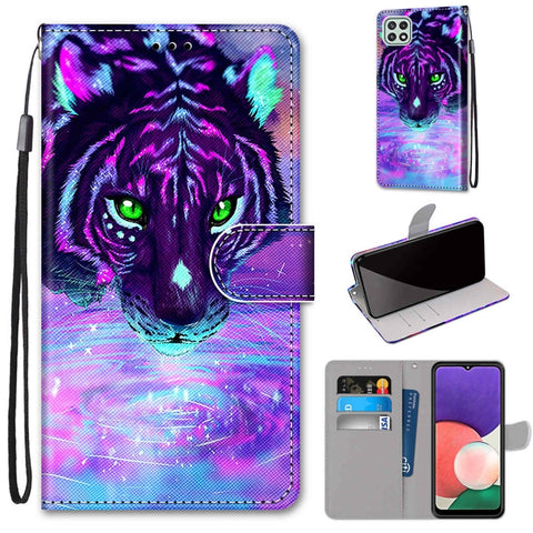 Coloured Drawing Cross Texture Horizontal Flip PU Leather Case with Holder & Card Slots & Wallet & Lanyard, For Samsung Galaxy A22 4G, For Samsung Galaxy A22 5G