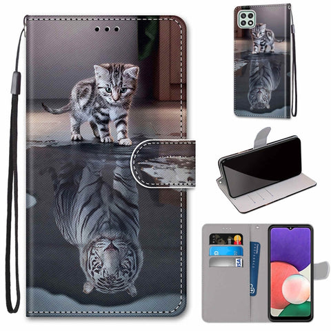 Coloured Drawing Cross Texture Horizontal Flip PU Leather Case with Holder & Card Slots & Wallet & Lanyard, For Samsung Galaxy A22 4G, For Samsung Galaxy A22 5G