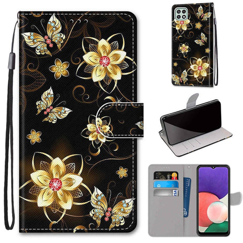 Coloured Drawing Cross Texture Horizontal Flip PU Leather Case with Holder & Card Slots & Wallet & Lanyard, For Samsung Galaxy A22 4G, For Samsung Galaxy A22 5G