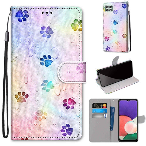 Coloured Drawing Cross Texture Horizontal Flip PU Leather Case with Holder & Card Slots & Wallet & Lanyard, For Samsung Galaxy A22 4G, For Samsung Galaxy A22 5G
