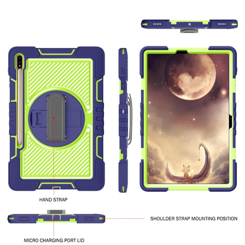 360 Degree Rotation Contrast Color Shockproof Silicone + PC Case with Holder & Hand Grip Strap & Shoulder Strap, For Samsung Galaxy Tab S7 FE T730 / T735