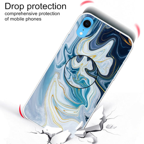 Embossed Varnished Marble TPU Protective Case with Holder, For iPhone XS / X, For iPhone XR, For iPhone XS Max, For iPhone 8 Plus & 7 Plus, For iPhone 8 & 7, For iPhone 6 & 6s