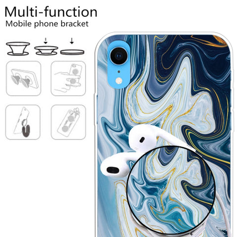 Embossed Varnished Marble TPU Protective Case with Holder, For iPhone XS / X, For iPhone XR, For iPhone XS Max, For iPhone 8 Plus & 7 Plus, For iPhone 8 & 7, For iPhone 6 & 6s