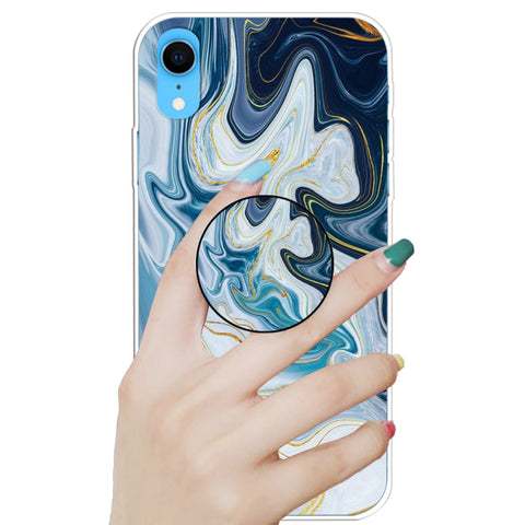 Embossed Varnished Marble TPU Protective Case with Holder, For iPhone XS / X, For iPhone XR, For iPhone XS Max, For iPhone 8 Plus & 7 Plus, For iPhone 8 & 7, For iPhone 6 & 6s