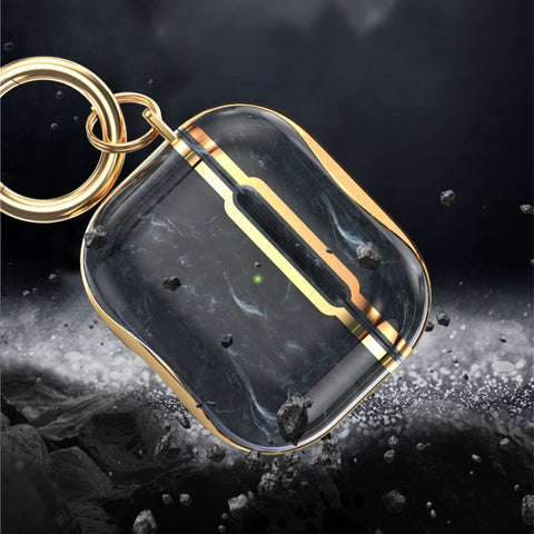 Marble Texture Electroplating Frame Earphone Protective Case with Hook, For AirPods 3