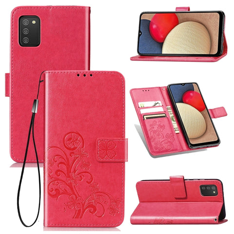 Four-leaf Clasp Embossed Leather Case with Lanyard & Card Slot & Wallet & Holder, For Samsung Galaxy A03s 166mm