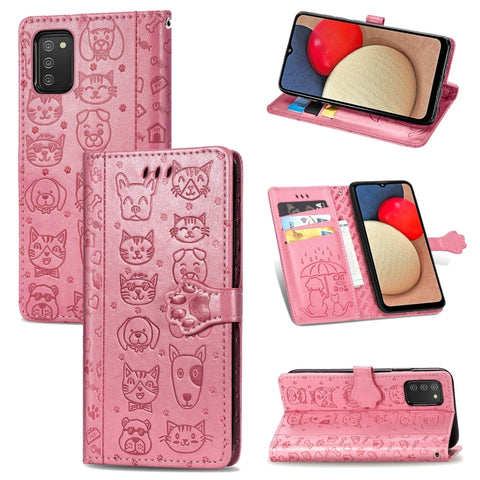 Cute Cat and Dog Embossed Horizontal Flip Leather Case with Holder & Card Slots & Wallet & Lanyard, For Samsung Galaxy A03s 166mm