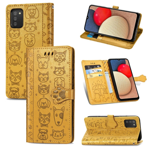 Cute Cat and Dog Embossed Horizontal Flip Leather Case with Holder & Card Slots & Wallet & Lanyard, For Samsung Galaxy A03s 166mm