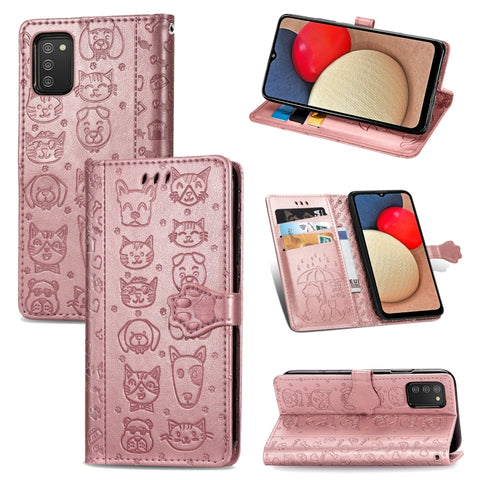 Cute Cat and Dog Embossed Horizontal Flip Leather Case with Holder & Card Slots & Wallet & Lanyard, For Samsung Galaxy A03s 166mm