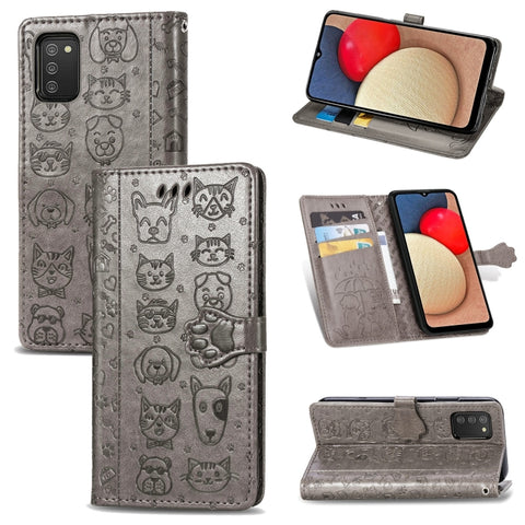 Cute Cat and Dog Embossed Horizontal Flip Leather Case with Holder & Card Slots & Wallet & Lanyard, For Samsung Galaxy A03s 166mm