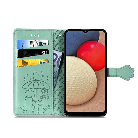 Cute Cat and Dog Embossed Horizontal Flip Leather Case with Holder & Card Slots & Wallet & Lanyard, For Samsung Galaxy A03s 166mm
