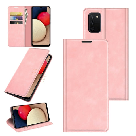 Retro-skin Magnetic Suction Leather Case with Holder & Card Slots & Wallet, For Galaxy A03s 166mm