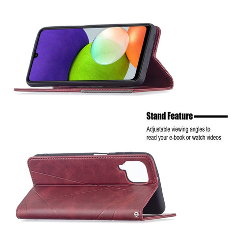 Rhombus Texture Horizontal Flip Magnetic Leather Phone Case with Holder & Card Slots, For Samsung Galaxy A22 4G
