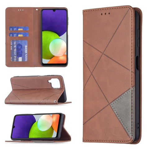 Rhombus Texture Horizontal Flip Magnetic Leather Phone Case with Holder & Card Slots, For Samsung Galaxy A22 4G