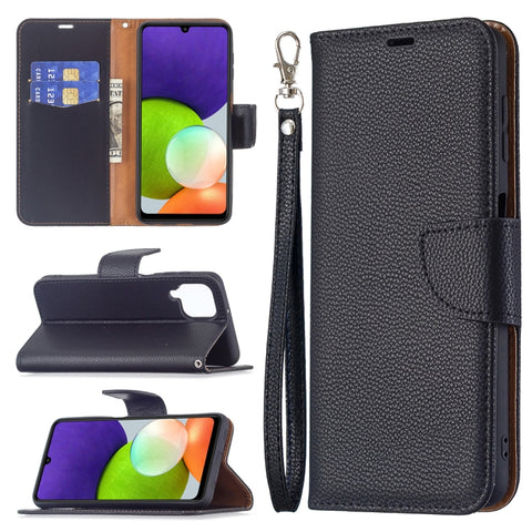 Litchi Texture Pure Color Horizontal Flip Leather Phone Case with Holder & Card Slots & Wallet & Lanyard, For Samsung Galaxy A22 4G