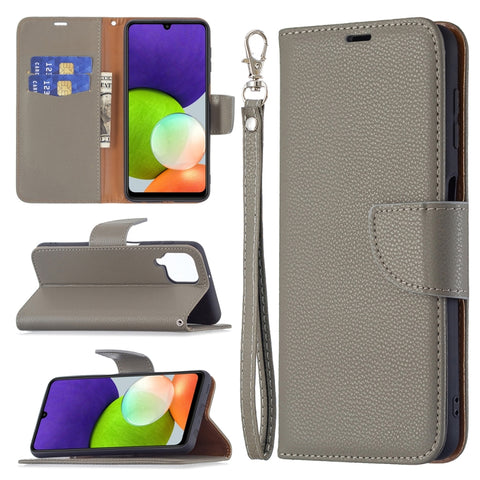 Litchi Texture Pure Color Horizontal Flip Leather Phone Case with Holder & Card Slots & Wallet & Lanyard, For Samsung Galaxy A22 4G