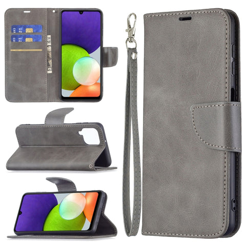 Retro Lambskin Texture Pure Color Horizontal Flip Leather Phone Case with Holder & Card Slots & Wallet & Lanyard, For Samsung Galaxy A22 4G