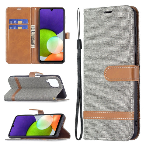 Color Matching Denim Texture Horizontal Flip Leather Phone Case with Holder & Card Slots & Wallet & Lanyard, For Samsung Galaxy A22 4G