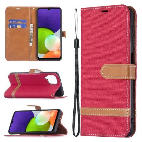 Color Matching Denim Texture Horizontal Flip Leather Phone Case with Holder & Card Slots & Wallet & Lanyard, For Samsung Galaxy A22 4G