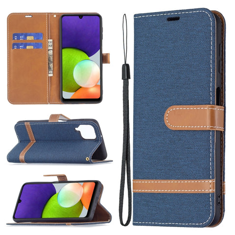 Color Matching Denim Texture Horizontal Flip Leather Phone Case with Holder & Card Slots & Wallet & Lanyard, For Samsung Galaxy A22 4G