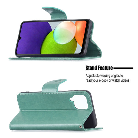 Embossing Two Butterflies Pattern Horizontal Flip Leather Phone Case with Holder & Card Slot & Wallet & Lanyard, For Samsung Galaxy A22 4G