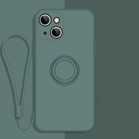 All-inclusive Liquid Silicone Phone Protective Case with Ring Holder & Lanyard, For iPhone 13 mini, For iPhone 13, For iPhone 13 Pro