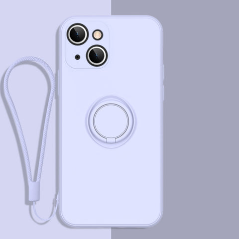All-inclusive Liquid Silicone Phone Protective Case with Ring Holder & Lanyard, For iPhone 13 mini, For iPhone 13, For iPhone 13 Pro