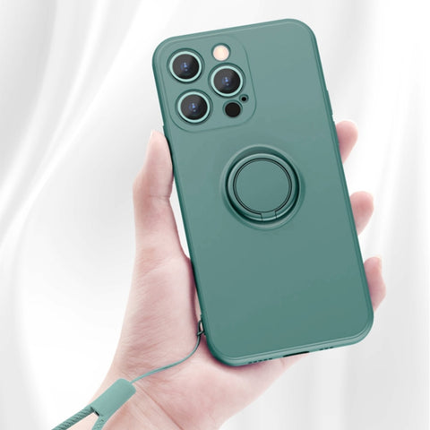 All-inclusive Liquid Silicone Phone Protective Case with Ring Holder & Lanyard, For iPhone 13 mini, For iPhone 13, For iPhone 13 Pro