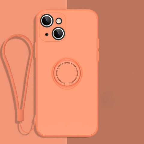All-inclusive Liquid Silicone Phone Protective Case with Ring Holder & Lanyard, For iPhone 13 mini, For iPhone 13, For iPhone 13 Pro