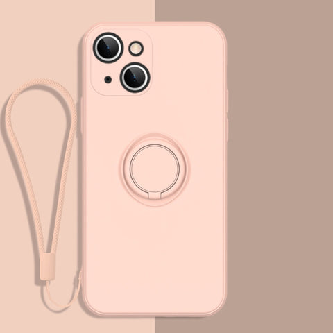 All-inclusive Liquid Silicone Phone Protective Case with Ring Holder & Lanyard, For iPhone 13 mini, For iPhone 13, For iPhone 13 Pro