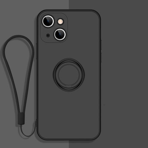 All-inclusive Liquid Silicone Phone Protective Case with Ring Holder & Lanyard, For iPhone 13 mini, For iPhone 13, For iPhone 13 Pro