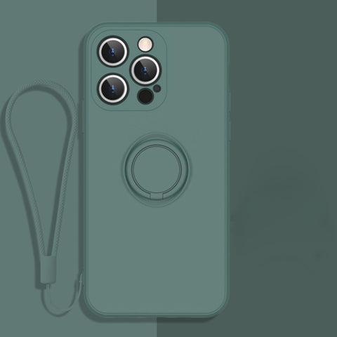 All-inclusive Liquid Silicone Phone Protective Case with Ring Holder & Lanyard, For iPhone 13 mini, For iPhone 13, For iPhone 13 Pro