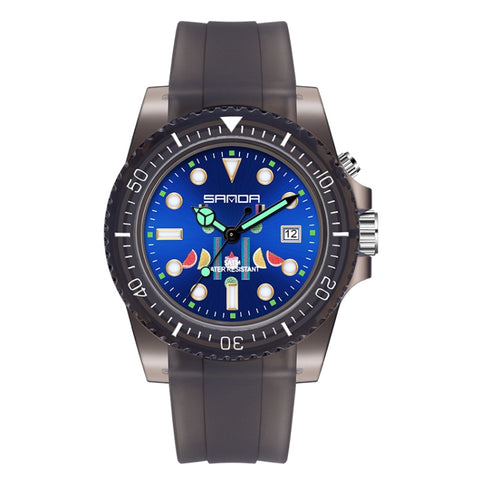 SANDA 6078 Fluorescent Calendar Dial Transparent Strap Quartz Watch for Women