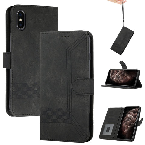 Cubic Skin Feel Flip Leather Phone Case, For iPhone 11 Pro Max, For iPhone X / XS, For iPhone XR, For iPhone XS Max, For iPhone SE 2022 / SE 2020 / 7 / 8, For iPhone 7 Plus / 8 Plus