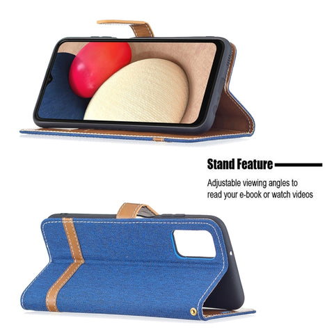Color Matching Denim Texture Leather Phone Case, For Samsung Galaxy A03s 166mm