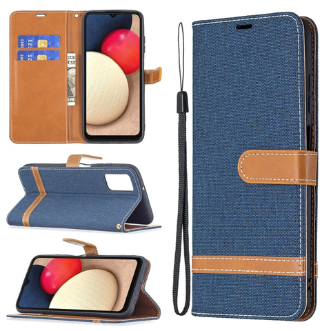 Color Matching Denim Texture Leather Phone Case, For Samsung Galaxy A03s 166mm