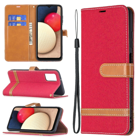 Color Matching Denim Texture Leather Phone Case, For Samsung Galaxy A03s 166mm