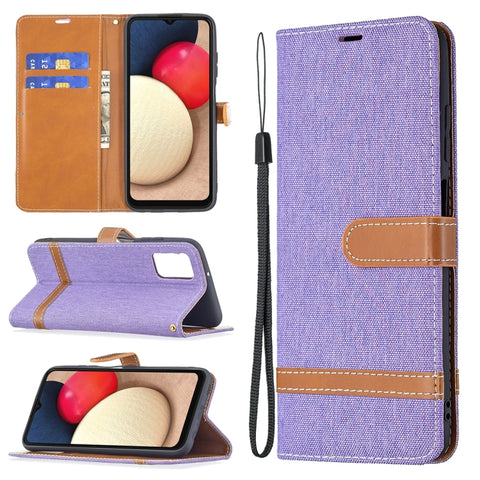 Color Matching Denim Texture Leather Phone Case, For Samsung Galaxy A03s 166mm