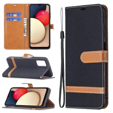 Color Matching Denim Texture Leather Phone Case, For Samsung Galaxy A03s 166mm