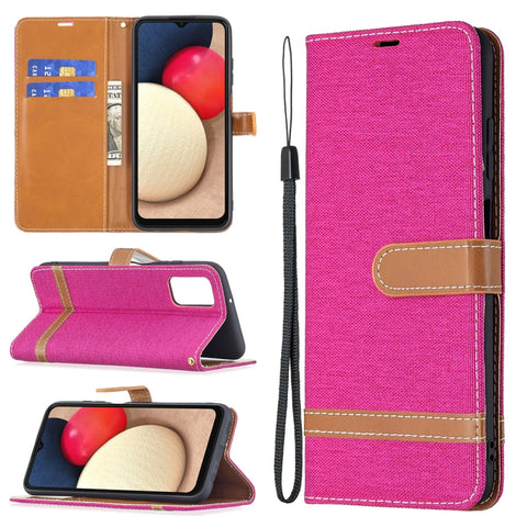Color Matching Denim Texture Leather Phone Case, For Samsung Galaxy A03s 166mm