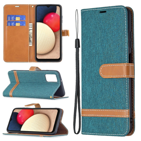 Color Matching Denim Texture Leather Phone Case, For Samsung Galaxy A03s 166mm