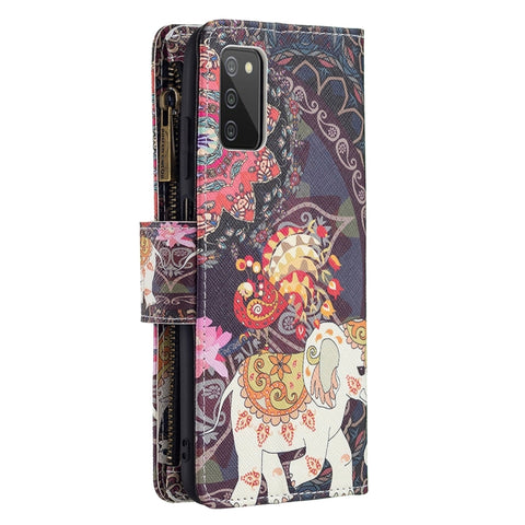 Colored Drawing Zipper Leather Phone Case, For Samsung Galaxy A03s 166mm