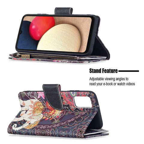 Colored Drawing Zipper Leather Phone Case, For Samsung Galaxy A03s 166mm