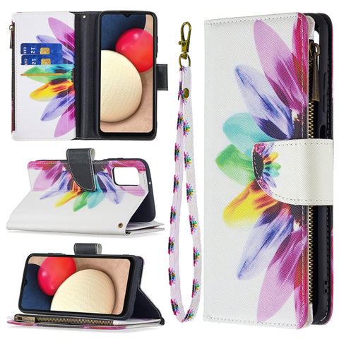 Colored Drawing Zipper Leather Phone Case, For Samsung Galaxy A03s 166mm